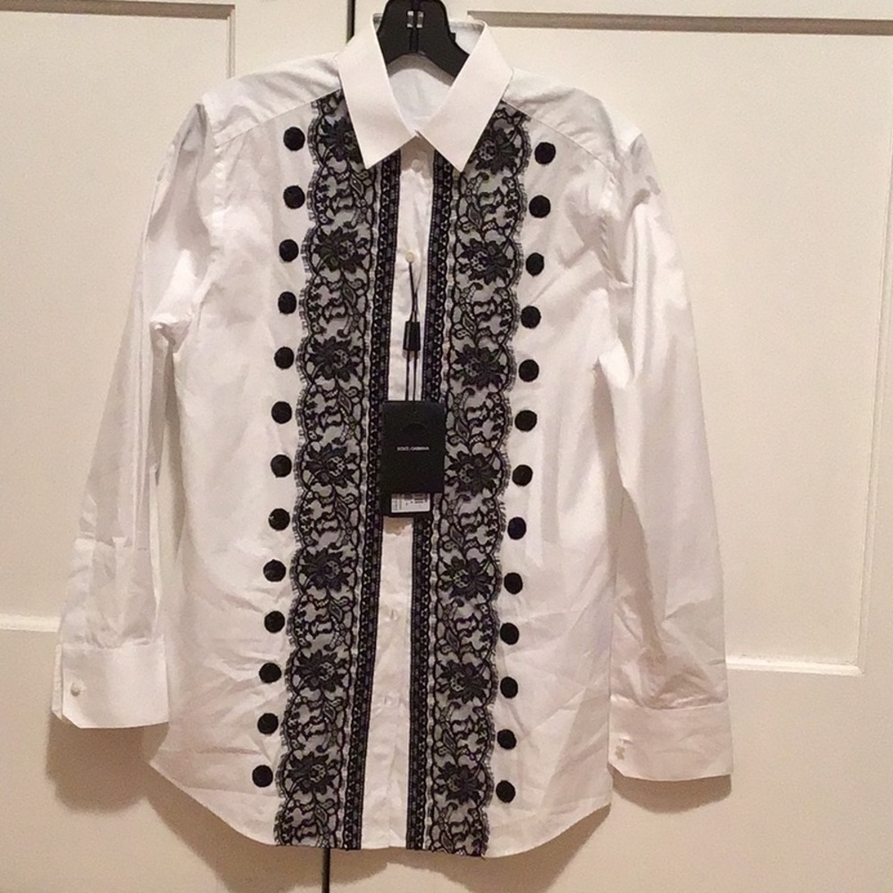 Dolce & Gabbana white with lace trim shirt